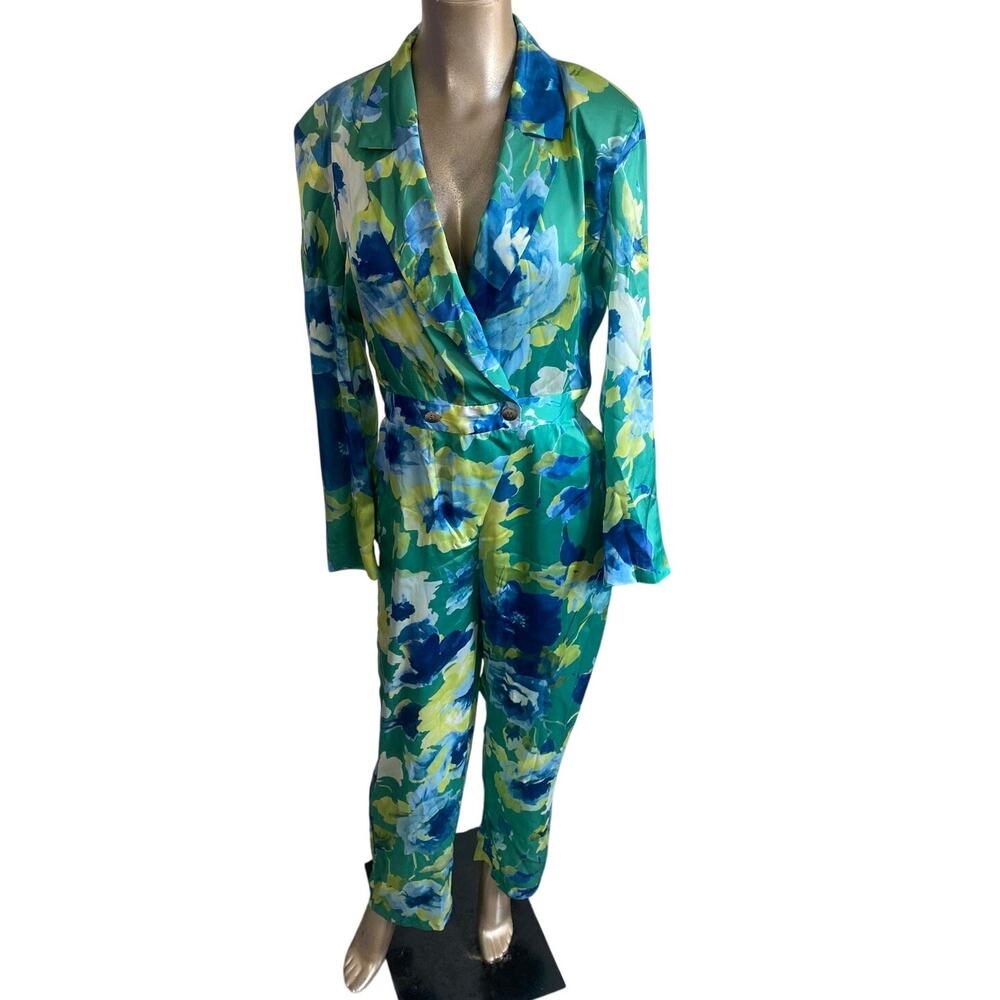 ZARA NWT Floral Print Long Sleeve Jumpsuit Shoulder Pads Small